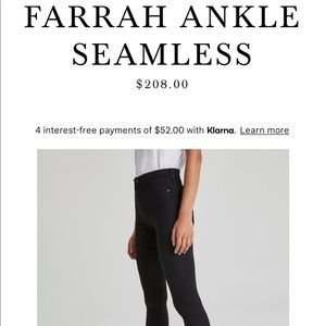AG Farrah Ankle Seamless pants in Super Black 28 NWT